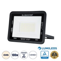 GLOBOSTAR® ATLAS  Προβολέας LED 100W 12000lm 120° AC 220-240V Αδιάβροχο IP67 Φυσικό Λευκό 4500K - Lumileds SMD Chip  - Μαύρο Ματ - Μ27 x Π4 x Υ21cm