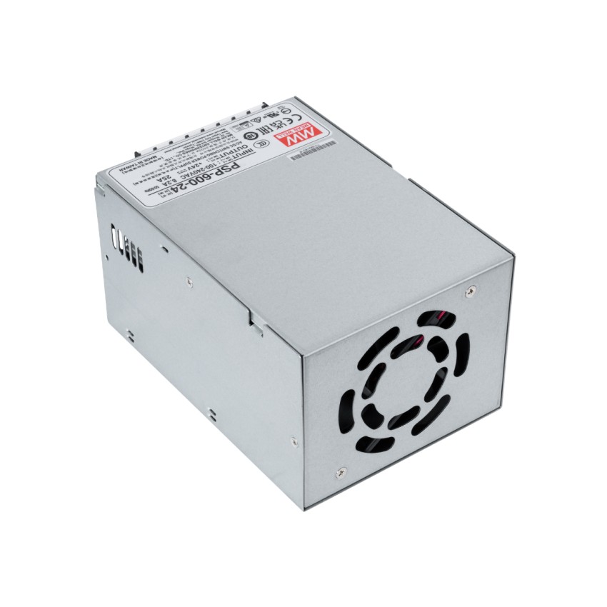 GLOBOSTAR® MEANWELL-PSP600-24  Τροφοδοτικό/Μετασχηματιστής Class I PELV 600W 25A AC 220-240V σε DC 24V IP20 - Ρυθμιζόμενo από DC 20V έως DC 26.4V - Ασημί - Μ17 x Π12 x Υ9.3cm