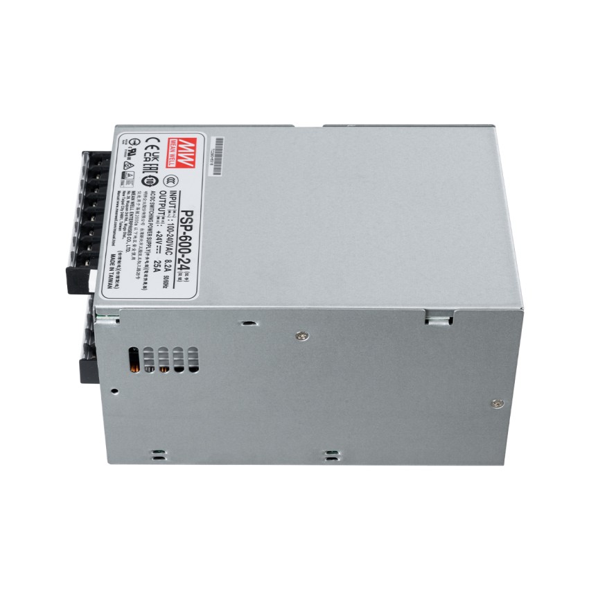 GLOBOSTAR® MEANWELL-PSP600-24  Τροφοδοτικό/Μετασχηματιστής Class I PELV 600W 25A AC 220-240V σε DC 24V IP20 - Ρυθμιζόμενo από DC 20V έως DC 26.4V - Ασημί - Μ17 x Π12 x Υ9.3cm