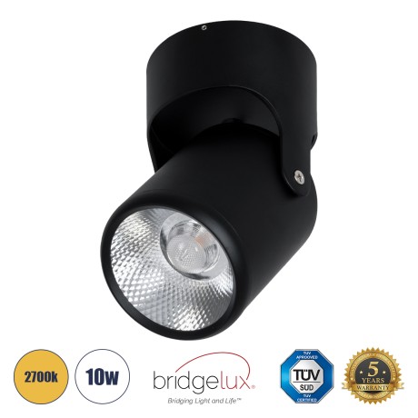 DETRONIC  Επιφανειακό Κινούμενο Spot Downlight LED 10W 1250lm 24° AC 220-240V IP20 Φ9cm x Υ16cm - Στρόγγυλο - Μαύρο - Θερμό Λευκό 2700K - Bridgelux COB - TÜV Certified Driver