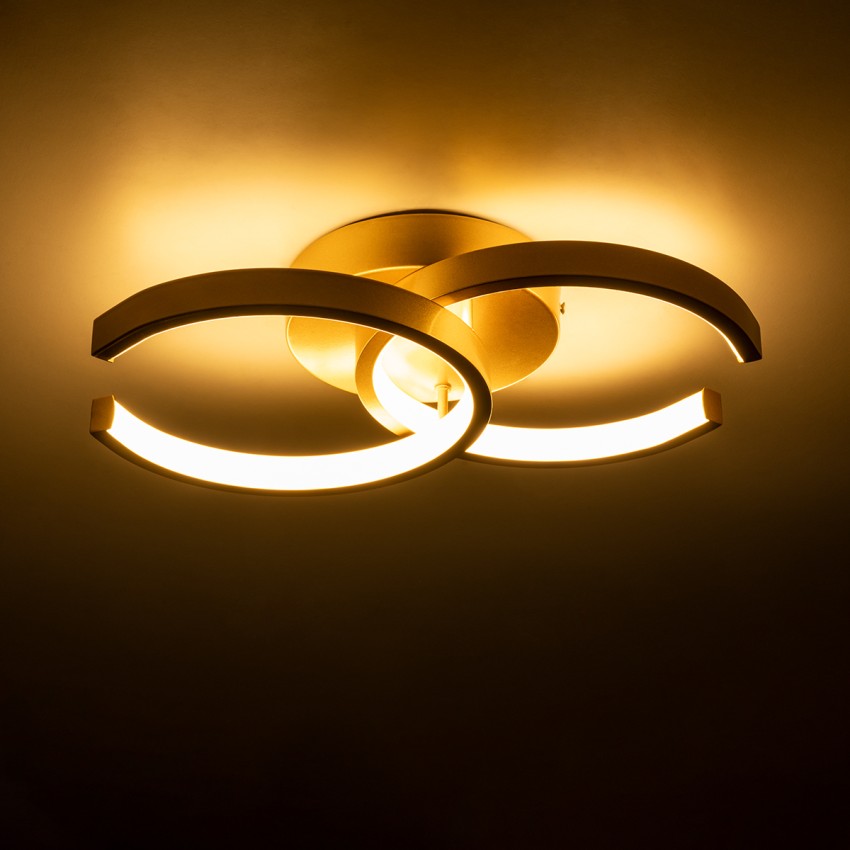 GLOBOSTAR® EVA  Μοντέρνο Φωτιστικό Οροφής LED 16W 1920lm 300° AC 220-240V IP20 Ρυθμιζόμενο Λευκό CCT με On/Off 2700K/4500K/6000K - Lumileds SMD Chip - Χρυσό Βούρτσας - Μ33 x Π21 x Υ7cm