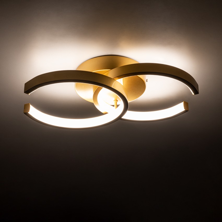GLOBOSTAR® EVA  Μοντέρνο Φωτιστικό Οροφής LED 16W 1920lm 300° AC 220-240V IP20 Ρυθμιζόμενο Λευκό CCT με On/Off 2700K/4500K/6000K - Lumileds SMD Chip - Χρυσό Βούρτσας - Μ33 x Π21 x Υ7cm