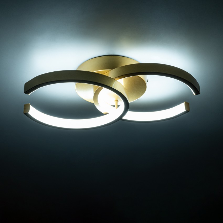 GLOBOSTAR® EVA  Μοντέρνο Φωτιστικό Οροφής LED 16W 1920lm 300° AC 220-240V IP20 Ρυθμιζόμενο Λευκό CCT με On/Off 2700K/4500K/6000K - Lumileds SMD Chip - Χρυσό Βούρτσας - Μ33 x Π21 x Υ7cm