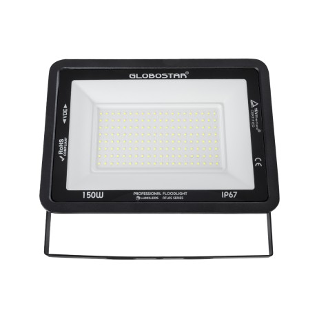 GLOBOSTAR® ATLAS  Προβολέας LED 150W 18750lm 120° AC 220-240V Αδιάβροχο IP67 Ψυχρό Λευκό 6000K - Lumileds SMD Chip  - Μαύρο Ματ - Μ32 x Π4 x Υ23cm