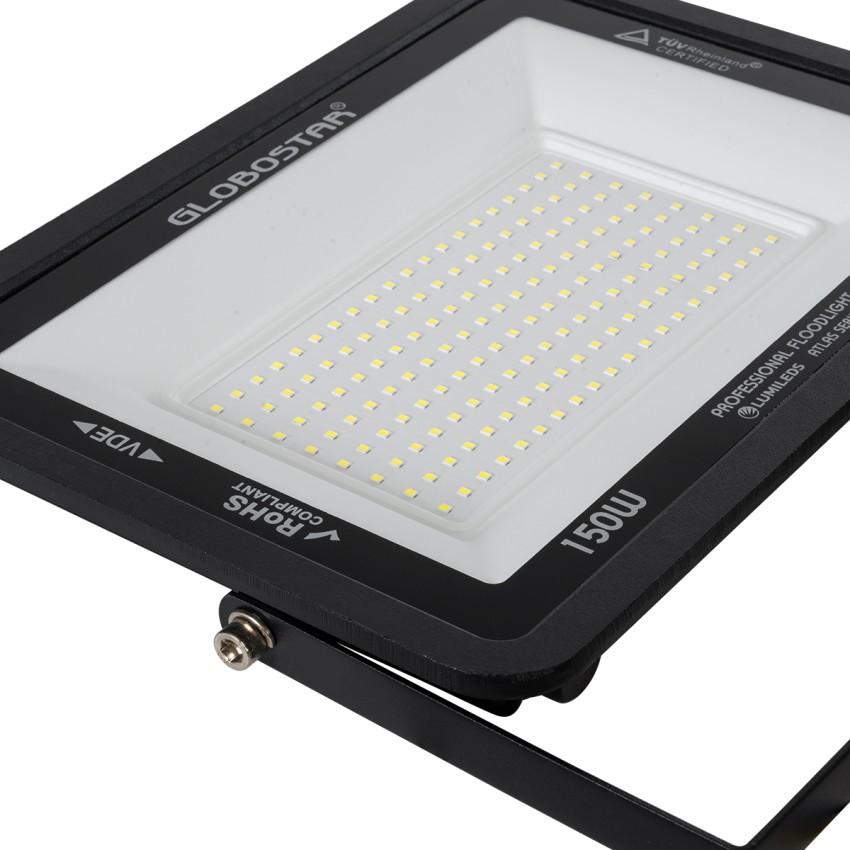 GLOBOSTAR® ATLAS  Προβολέας LED 150W 18750lm 120° AC 220-240V Αδιάβροχο IP67 Ψυχρό Λευκό 6000K - Lumileds SMD Chip  - Μαύρο Ματ - Μ32 x Π4 x Υ23cm