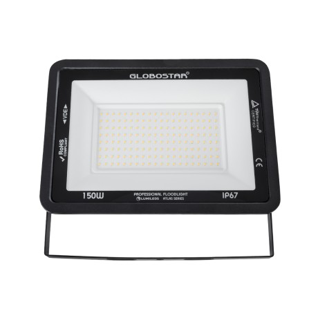 GLOBOSTAR® ATLAS  Προβολέας LED 150W 17250lm 120° AC 220-240V Αδιάβροχο IP67 Θερμό Λευκό 2700K - Lumileds SMD Chip  - Μαύρο Ματ - Μ32 x Π4 x Υ23cm