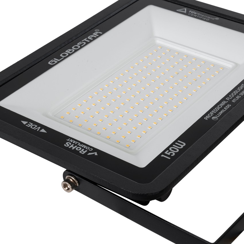 GLOBOSTAR® ATLAS  Προβολέας LED 150W 17250lm 120° AC 220-240V Αδιάβροχο IP67 Θερμό Λευκό 2700K - Lumileds SMD Chip  - Μαύρο Ματ - Μ32 x Π4 x Υ23cm