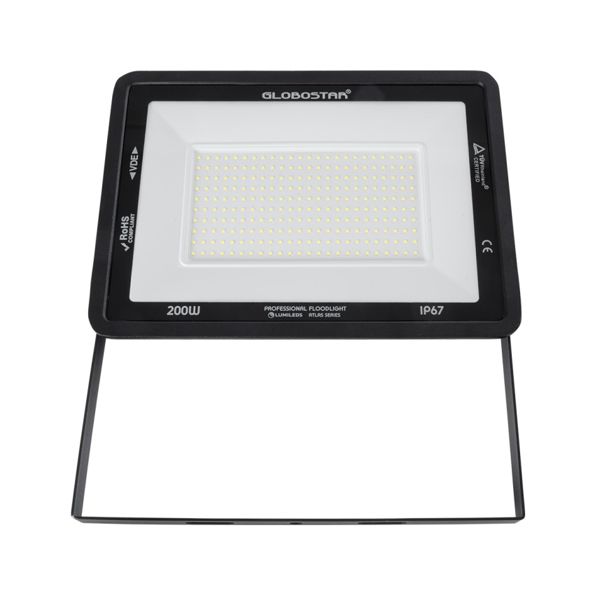 GLOBOSTAR® ATLAS  Προβολέας LED 200W 25000lm 120° AC 220-240V Αδιάβροχο IP67 Ψυχρό Λευκό 6000K - Lumileds SMD Chip  - Μαύρο Ματ - Μ38 x Π4 x Υ28cm