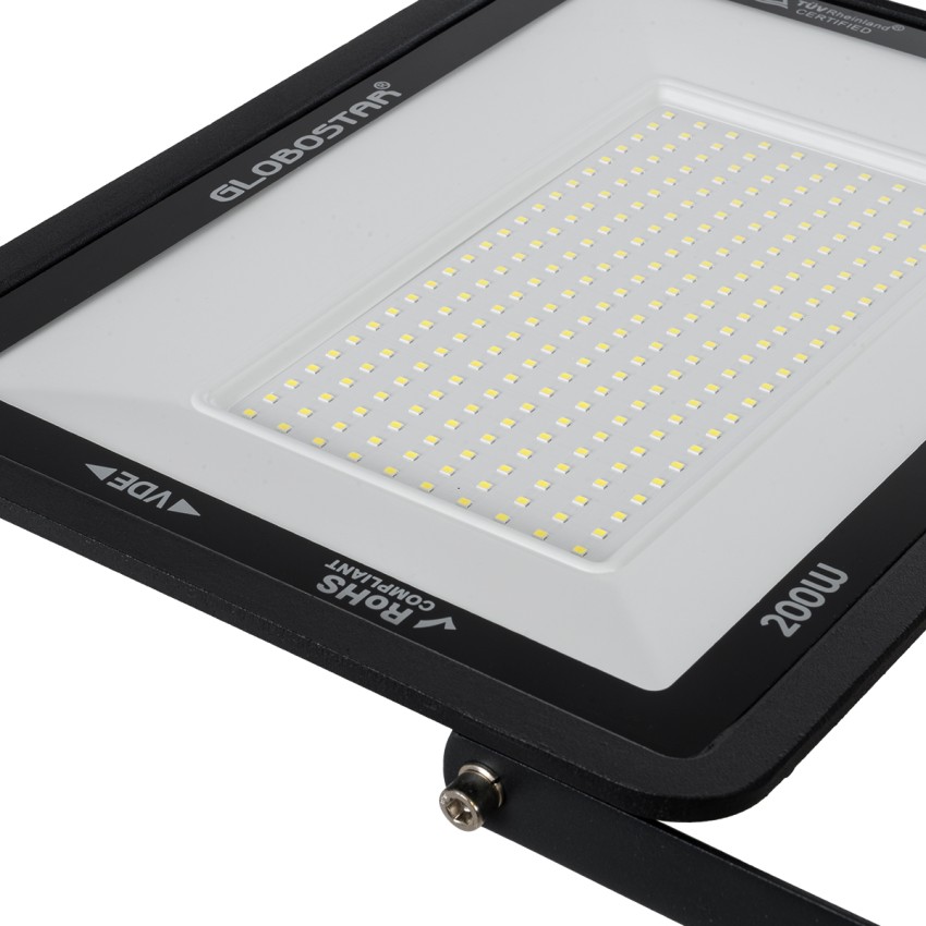 GLOBOSTAR® ATLAS  Προβολέας LED 200W 25000lm 120° AC 220-240V Αδιάβροχο IP67 Ψυχρό Λευκό 6000K - Lumileds SMD Chip  - Μαύρο Ματ - Μ38 x Π4 x Υ28cm