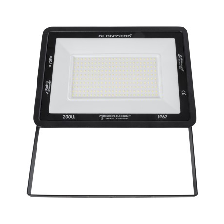 GLOBOSTAR® ATLAS  Προβολέας LED 200W 24000lm 120° AC 220-240V Αδιάβροχο IP67 Φυσικό Λευκό 4500K - Lumileds SMD Chip  - Μαύρο Ματ - Μ38 x Π4 x Υ28cm