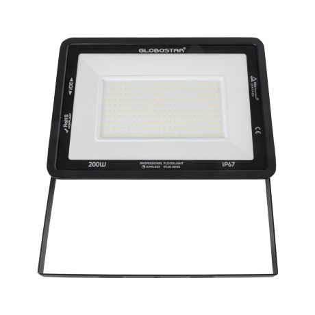 GLOBOSTAR® ATLAS  Προβολέας LED 200W 23000lm 120° AC 220-240V Αδιάβροχο IP67 Θερμό Λευκό 2700K - Lumileds SMD Chip  - Μαύρο Ματ - Μ38 x Π4 x Υ28cm
