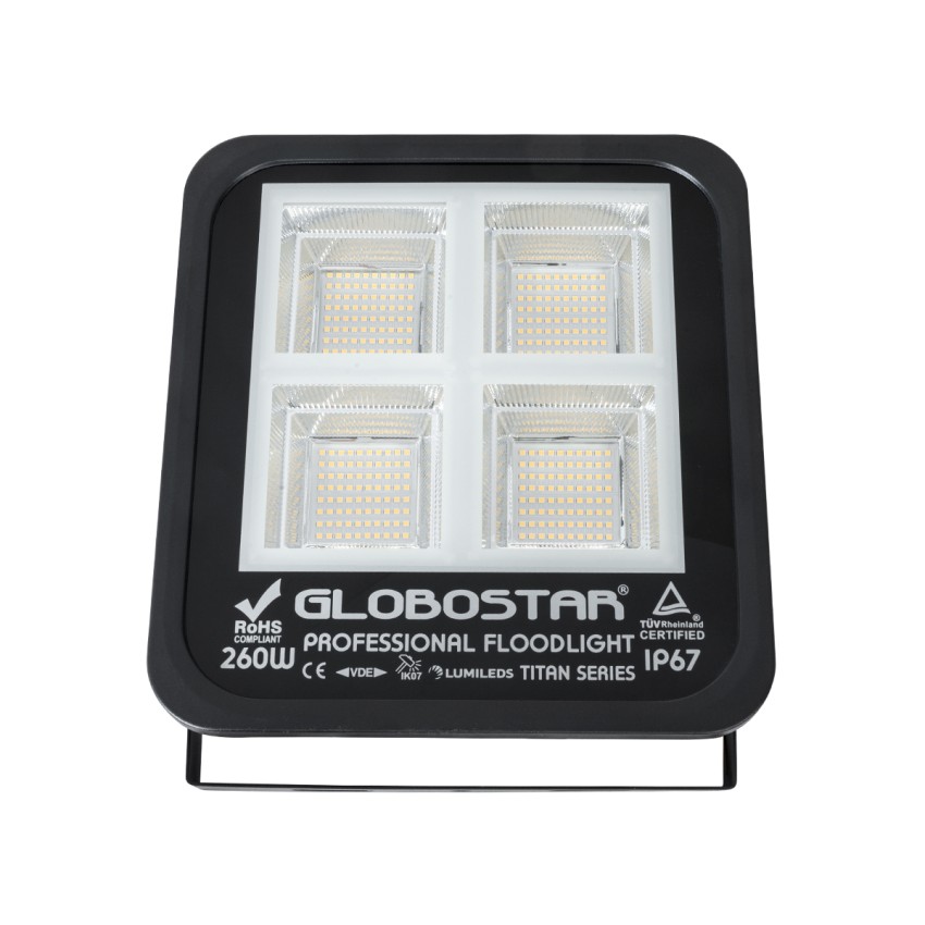 GLOBOSTAR® TITAN  Προβολέας για Γήπεδα Tennis & Ποδοσφαίρου 5x5 LED 260W 32500lm 60°x90° AC 220-240V Αδιάβροχο IP67 Φυσικό Λευκό 5000K - Lumileds SMD Chip  - Μαύρο Ματ - Μ30 x Π8 x Υ28cm
