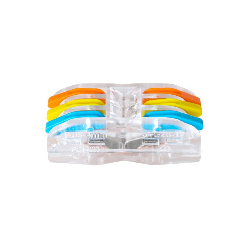 FAST-CONNECT  Τριπλή Κλέμα Ταχείας Σύνδεσης & Διακλάδωσης Καλωδίων - 3 x Είσοδοι & 3 x Έξοδοι με Συμβατή Διατομή Καλωδίων 0.08mm² έως 2.5mm² - 250V/4KV 32A Max - Μ4 x Π4 x Υ1.5cm - Διάφανο με Πορτοκαλί, Κίτρινο & Μπλε - Πακέτο 5 Τεμαχίων