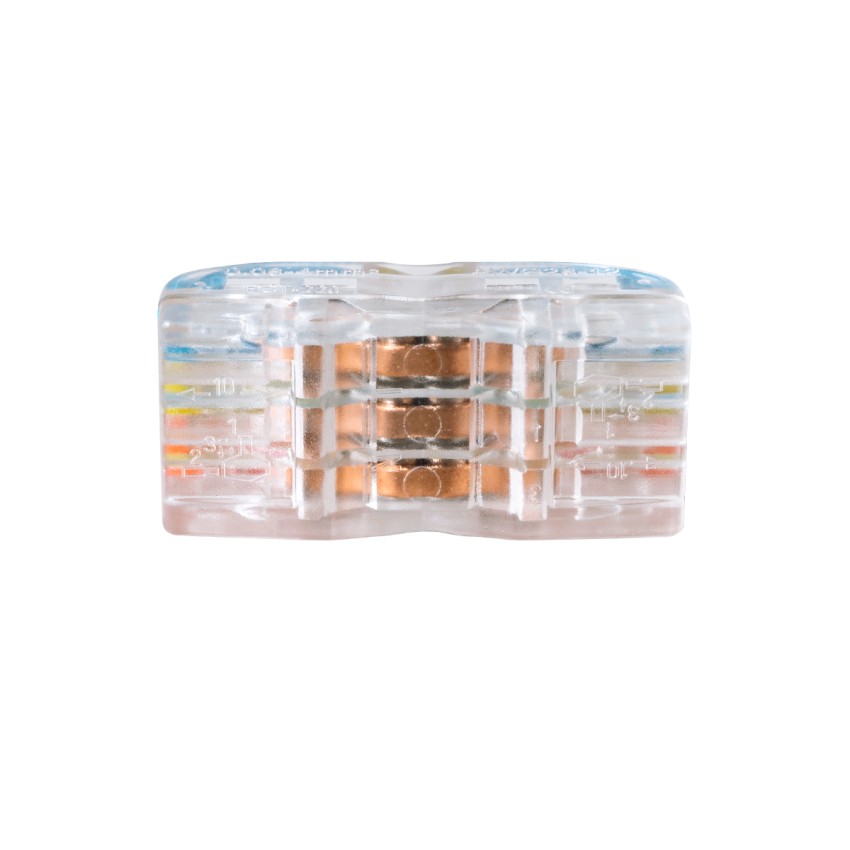 FAST-CONNECT  Τριπλή Κλέμα Ταχείας Σύνδεσης & Διακλάδωσης Καλωδίων - 3 x Είσοδοι & 3 x Έξοδοι με Συμβατή Διατομή Καλωδίων 0.08mm² έως 2.5mm² - 250V/4KV 32A Max - Μ4 x Π4 x Υ1.5cm - Διάφανο με Πορτοκαλί, Κίτρινο & Μπλε - Πακέτο 5 Τεμαχίων