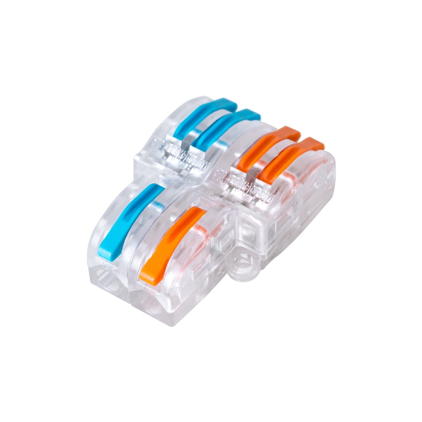 FAST-CONNECT  Διπλή σε Τετραπλή Κλέμα Ταχείας Σύνδεσης & Διακλάδωσης Καλωδίων - 2 x Είσοδοι & 4 x Έξοδοι με Συμβατή Διατομή Καλωδίων 0.08mm² έως 2.5mm² - 250V/4KV 32A Max - Μ2.6 x Π4 x Υ1.5cm - Διάφανο με Πορτοκαλί & Μπλε - Πακέτο 5 Τεμαχίων