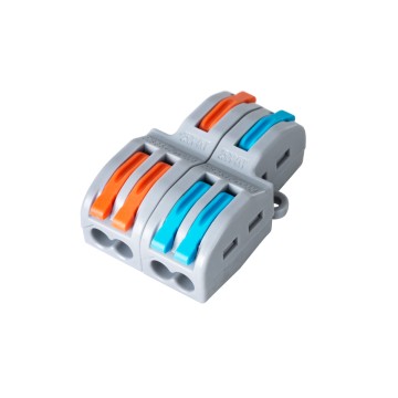 GLOBOSTAR® FAST-CONNECT  Διπλή σε Τετραπλή Κλέμα Ταχείας Σύνδεσης & Διακλάδωσης Καλωδίων - 2 x Είσοδοι & 4 x Έξοδοι με Συμβατή Διατομή Καλωδίων 0.08mm² έως 2.5mm² - 250V/4KV 32A Max IP20 - Γκρι με Πορτοκαλί & Μπλε - Μ2.6 x Π4 x Υ1.5cm - Πακέτο