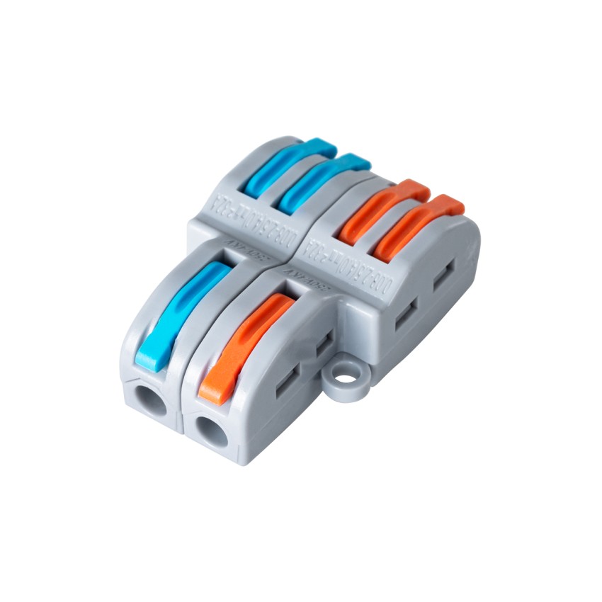 GLOBOSTAR® FAST-CONNECT  Διπλή σε Τετραπλή Κλέμα Ταχείας Σύνδεσης & Διακλάδωσης Καλωδίων - 2 x Είσοδοι & 4 x Έξοδοι με Συμβατή Διατομή Καλωδίων 0.08mm² έως 2.5mm² - 250V/4KV 32A Max IP20 - Γκρι με Πορτοκαλί & Μπλε - Μ2.6 x Π4 x Υ1.5cm - Πακέτο