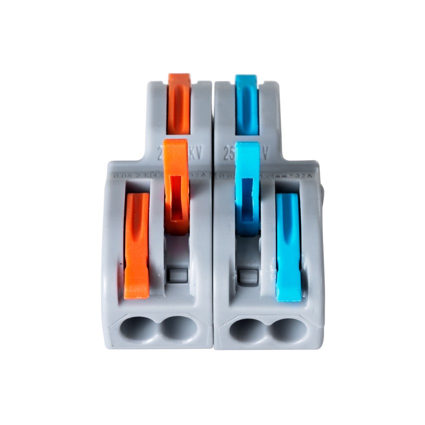 GLOBOSTAR® FAST-CONNECT  Διπλή σε Τετραπλή Κλέμα Ταχείας Σύνδεσης & Διακλάδωσης Καλωδίων - 2 x Είσοδοι & 4 x Έξοδοι με Συμβατή Διατομή Καλωδίων 0.08mm² έως 2.5mm² - 250V/4KV 32A Max IP20 - Γκρι με Πορτοκαλί & Μπλε - Μ2.6 x Π4 x Υ1.5cm - Πακέτο