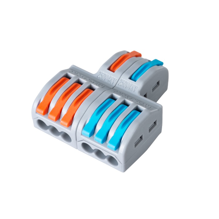FAST-CONNECT  Διπλή σε Εξαπλή Κλέμα Ταχείας Σύνδεσης & Διακλάδωσης Καλωδίων - 2 x Είσοδοι & 6 x Έξοδοι με Συμβατή Διατομή Καλωδίων 0.08mm² έως 2.5mm² - 250V/4KV 32A Max - Μ3.6 x Π4 x Υ1.5cm - Γκρι με Πορτοκαλί & Μπλε - Πακέτο 5 Τεμαχίων