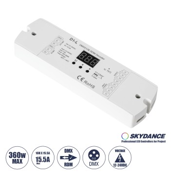 D1-L SKYDANCE DC DMX & RDM Dimmer High Speed Controller / Decoder 1 Καναλιού DC 12-24V 1 x 15.5A 360W - Max 15.5A 360W - IP20 Μ17 x Π5 x Υ2.5cm