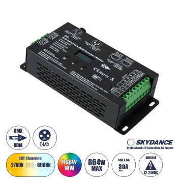 D5 SKYDANCE DC DMX & RDM Dimmer High Speed Controller / Decoder 5 Καναλιών DC 12-24V 5 x 6A 144W - Max 30A 864W - IP20 Μ17 x Π8 x Υ4cm
