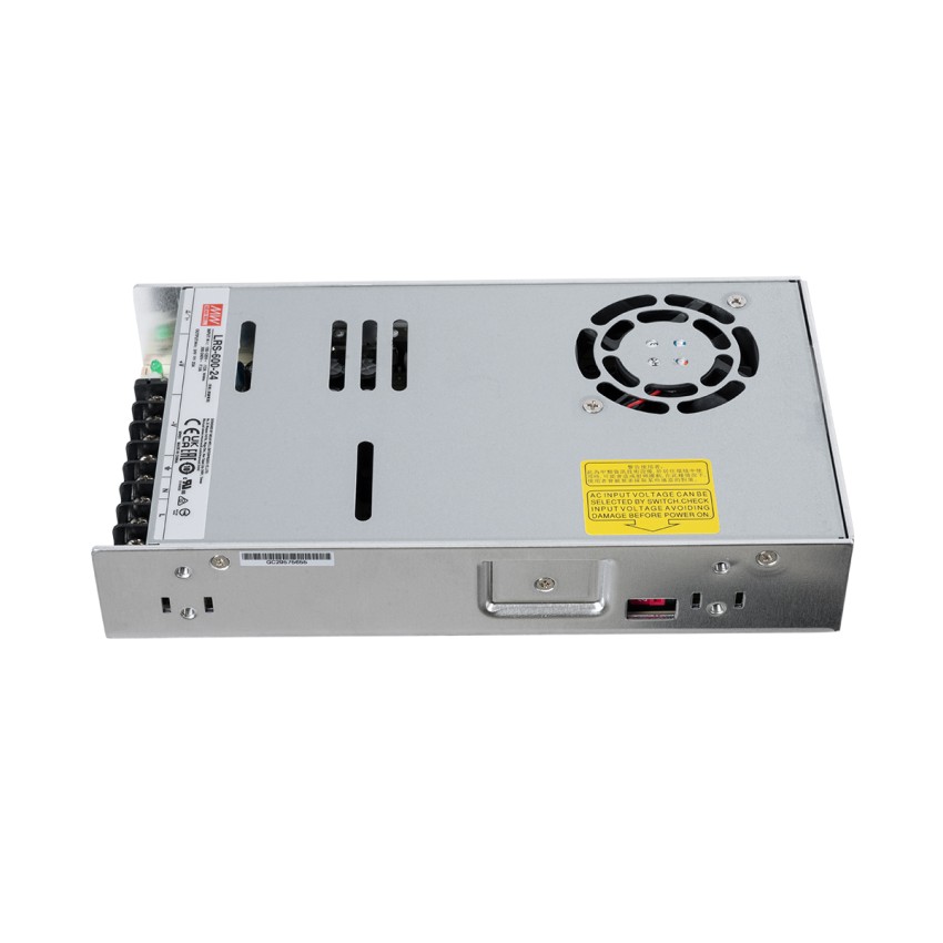 GLOBOSTAR® MEANWELL-LRS600-24  Τροφοδοτικό/Μετασχηματιστής Class I PELV 600W 25A AC 220-240V σε DC 24V IP20 - Ρυθμιζόμενo από DC 22.8V έως DC 26.4V - Ασημί - Μ22.5 x Π12.4 x Υ4.1cm