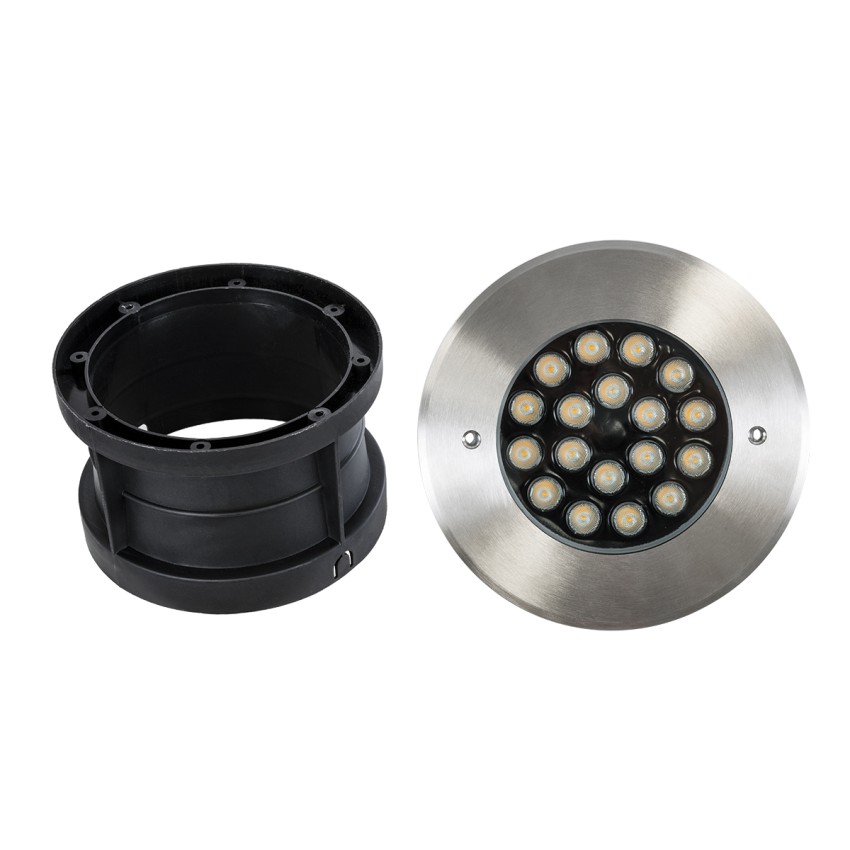 UNDERGROUND-SINA  Χωνευτό Φωτιστικό Σποτ Δαπέδου LED 18W 1620lm 15° DC 24V Αδιάβροχο IP68 Φ20 x Υ11cm Θερμό Λευκό 2700K - Ανοξείδωτο Ατσάλι