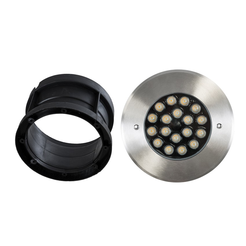UNDERGROUND-SINA  Χωνευτό Φωτιστικό Σποτ Δαπέδου LED 18W 1620lm 15° DC 24V Αδιάβροχο IP68 Φ20 x Υ11cm Θερμό Λευκό 2700K - Ανοξείδωτο Ατσάλι