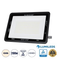 GLOBOSTAR® ATLAS  Προβολέας LED 200W 24000lm 120° AC 220-240V Αδιάβροχο IP67 Φυσικό Λευκό 4500K - Lumileds SMD Chip  - Μαύρο Ματ - Μ38 x Π4 x Υ28cm
