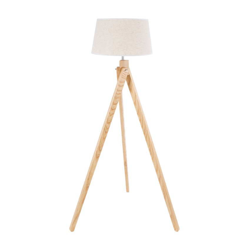 TRIPOD  Μοντέρνο Επιδαπέδιο Φωτιστικό Μονόφωτο 1 x E27 IP20 Μπεζ Ξύλο με Μπεζ Ύφασμα - Μ40 x Π40 x Υ143cm