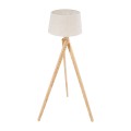 TRIPOD  Μοντέρνο Επιδαπέδιο Φωτιστικό Μονόφωτο 1 x E27 IP20 Μπεζ Ξύλο με Μπεζ Ύφασμα - Μ40 x Π40 x Υ143cm