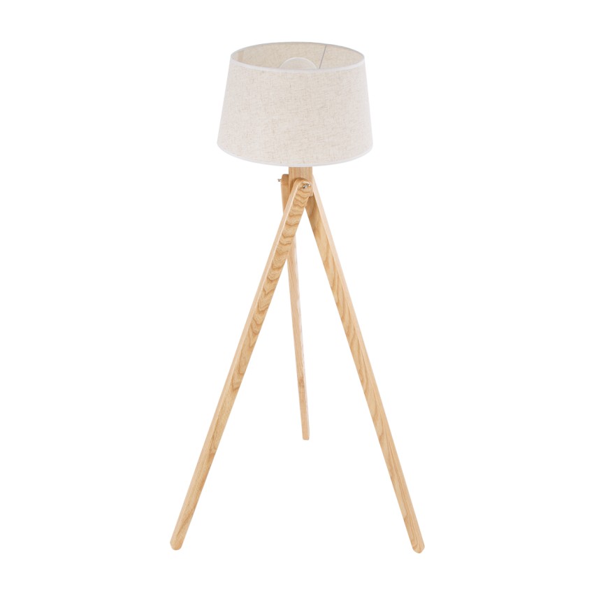 TRIPOD  Μοντέρνο Επιδαπέδιο Φωτιστικό Μονόφωτο 1 x E27 IP20 Μπεζ Ξύλο με Μπεζ Ύφασμα - Μ40 x Π40 x Υ143cm