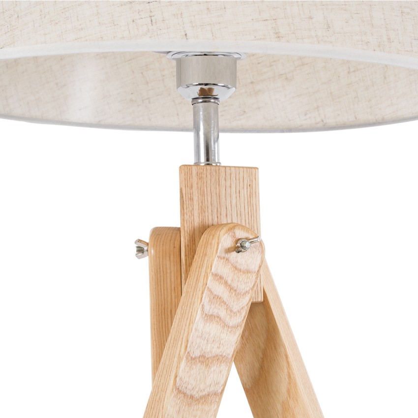 TRIPOD  Μοντέρνο Επιδαπέδιο Φωτιστικό Μονόφωτο 1 x E27 IP20 Μπεζ Ξύλο με Μπεζ Ύφασμα - Μ40 x Π40 x Υ143cm