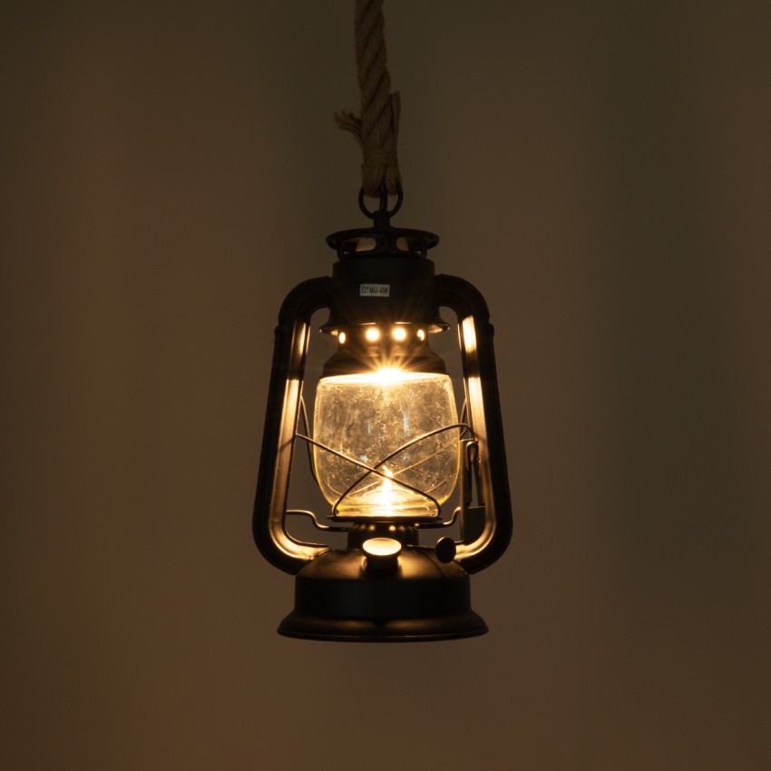 BARBAROSSA  Vintage Κρεμαστό Φωτιστικό Ανάρτηση Μονόφωτο 1 x E27 IP20 Μαύρο Μέταλλο, Διάφανο Γυαλί με Μπεζ Σχοινί - Μ18 x Π18 x Υ28cm