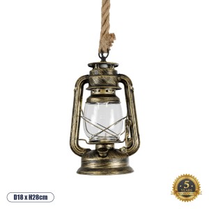 BARBAROSSA  Vintage Κρεμαστό Φωτιστικό Ανάρτηση Μονόφωτο 1 x E27 IP20 Μπρούτζινο Μέταλλο, Διάφανο Γυαλί με Μπεζ Σχοινί - Μ18 x Π18 x Υ28cm