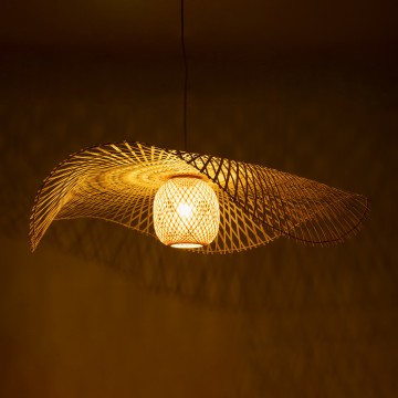 CINNABAR  Boho Κρεμαστό Φωτιστικό Πλέγμα Μονόφωτο 1 x E27 IP20 Μπεζ Ξύλο - Μ100 x Π100 x Υ21cm