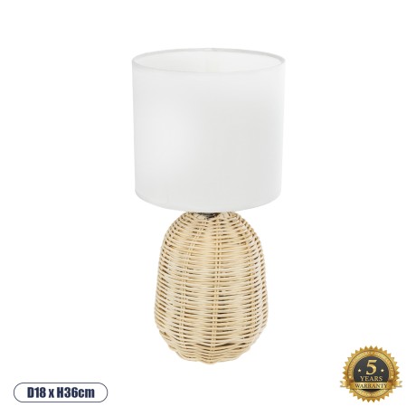 GLOBOSTAR® HASUMI  Boho Επιτραπέζιο Φωτιστικό Πορτατίφ με Ντουί 1 x E27 AC 220-240V IP20 - Μπεζ & Λευκό - Μ18 x Π18 x Υ36cm