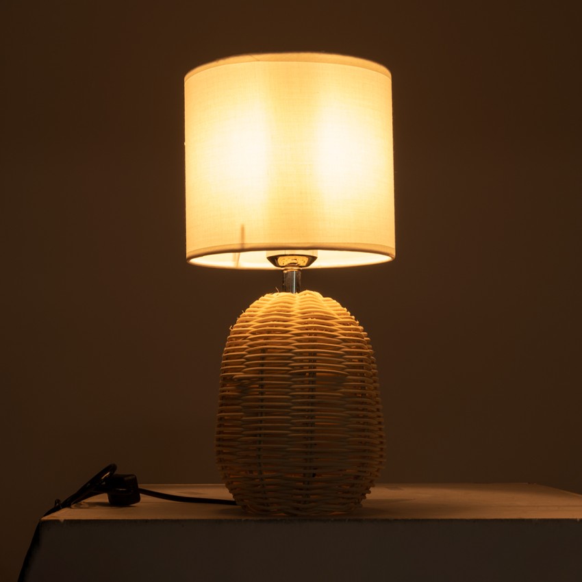 GLOBOSTAR® HASUMI  Boho Επιτραπέζιο Φωτιστικό Πορτατίφ με Ντουί 1 x E27 AC 220-240V IP20 - Μπεζ & Λευκό - Μ18 x Π18 x Υ36cm