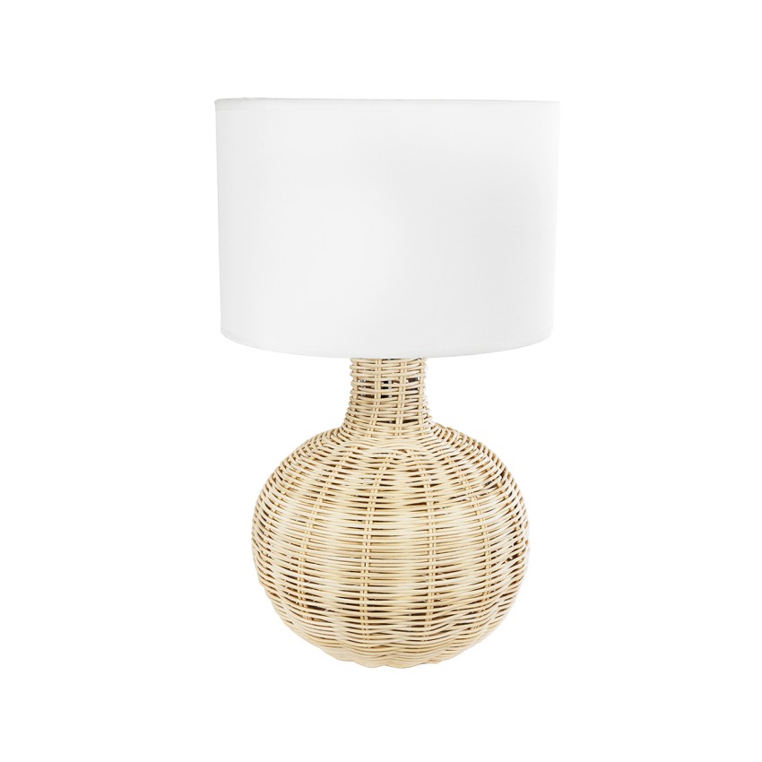 HASUMI  Boho Επιτραπέζιο Φωτιστικό Πορτατίφ Μονόφωτο 1 x E27 AC220-240V IP20 - Φ30 x Υ50cm - Μπεζ Ξύλινο Ρατάν Πλέγμα με Λευκό Καπέλο