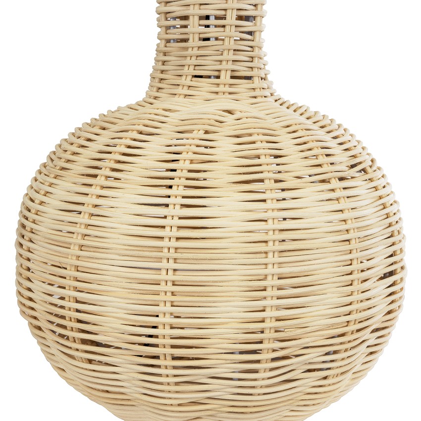 HASUMI  Boho Επιτραπέζιο Φωτιστικό Πορτατίφ Μονόφωτο 1 x E27 AC220-240V IP20 - Φ30 x Υ50cm - Μπεζ Ξύλινο Ρατάν Πλέγμα με Λευκό Καπέλο