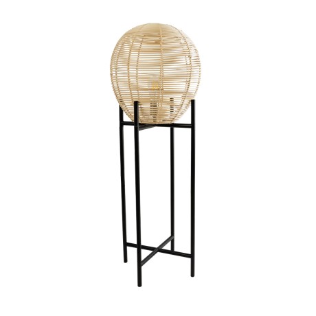 NERINA  Boho Επιδαπέδιο Φωτιστικό Μονόφωτο 1 x E27 IP20 Μαύρο Μέταλλο με Μπεζ Ξύλο - Μ40 x Π40 x Υ115cm
