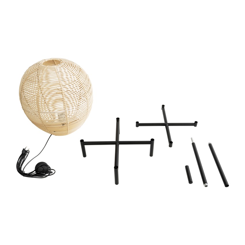 NERINA  Boho Επιδαπέδιο Φωτιστικό Μονόφωτο 1 x E27 IP20 Μαύρο Μέταλλο με Μπεζ Ξύλο - Μ40 x Π40 x Υ115cm