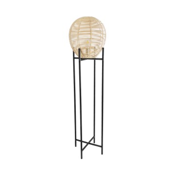 NERINA  Boho Επιδαπέδιο Φωτιστικό Μονόφωτο 1 x E27 IP20 Μαύρο Μέταλλο με Μπεζ Ξύλο - Μ40 x Π40 x Υ160cm