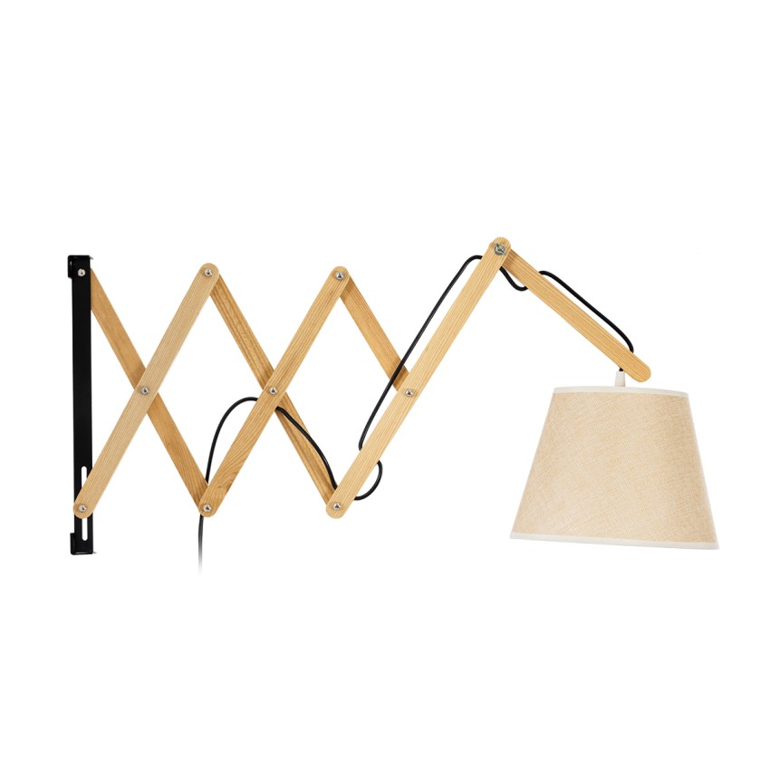 TALISHA  Μοντέρνο Επιτοίχιο Φωτιστικό Απλίκα Μονόφωτο 1 x E27 IP20 Μπεζ Ξύλο με Μπεζ Ύφασμα - Μ100 x Π15 x Υ36cm