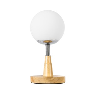 COVE  Μοντέρνο Επιτραπέζιο Φωτιστικό Μονόφωτο 1 x E27 AC220-240V IP20 - Φ12 x Υ25cm - Μπεζ Ξύλινο & Γυάλινη Γαλακτερή Μπάλα