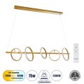 CIRCOLARE  Κρεμαστό Φωτιστικό Οροφής Design LED CCT 75W 8400lm 360° AC 220-240V - Εναλλαγή Φωτισμού μέσω Τηλεχειριστηρίου All In One Ψυχρό 6000k+Φυσικό 4500k+Θερμό 2700k Dimmable Μ120 x Π25 x Υ25cm - Χρυσό