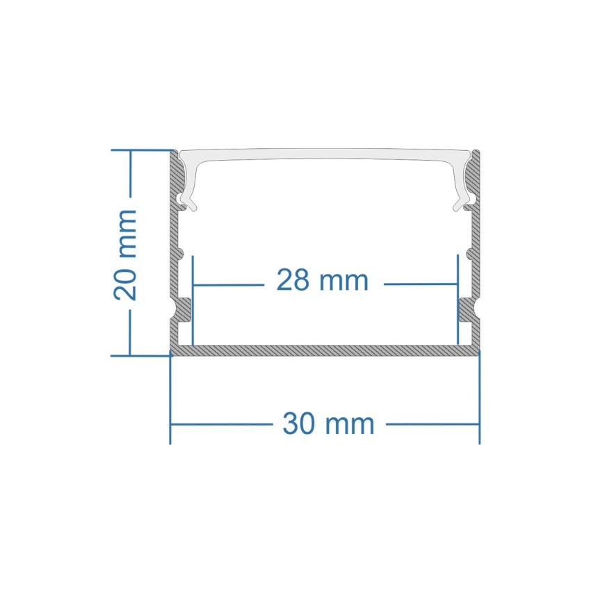 SURFACE-PROFILE  Προφίλ Αλουμινίου - Βάση & Ψύκτρα Ταινίας LED με Λευκό Γαλακτερό Κάλυμμα - Επιφανειακή Χρήση - Πατητό Κάλυμμα - Ασημί - 1 Μέτρο - Μ100 x Π3 x Υ2cm