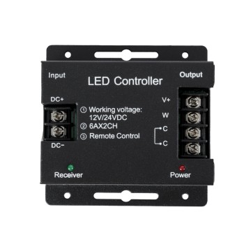 GLOBOSTAR® CCTCONTROLLER  Σετ Dimmer / Controller με RF Ασύρματο Χειριστήριο με 2 x 6A 144W Κανάλια DC 12-24V 12A 288W Max IP20 - RF2.4Ghz SYNC - Μ8.3 x Π8.3 x Υ3.2cm