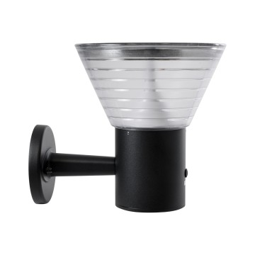 GLOBOSTAR® VEGGIE  Φωτιστικό Κολωνάκι Κήπου LED 10W 330lm 120° με Ενσωματωμένο Φωτοβολταϊκό Panel 6V 2W & Επαναφορτιζόμενη Μπαταρία Li-ion 3.2V 1800mAh με Αισθητήρα Ημέρας-Νύχτας Αδιάβροχο IP65 Ψυχρό Λευκό 6000K - Μαύρο- Μ23 x Π30 x Υ25cm