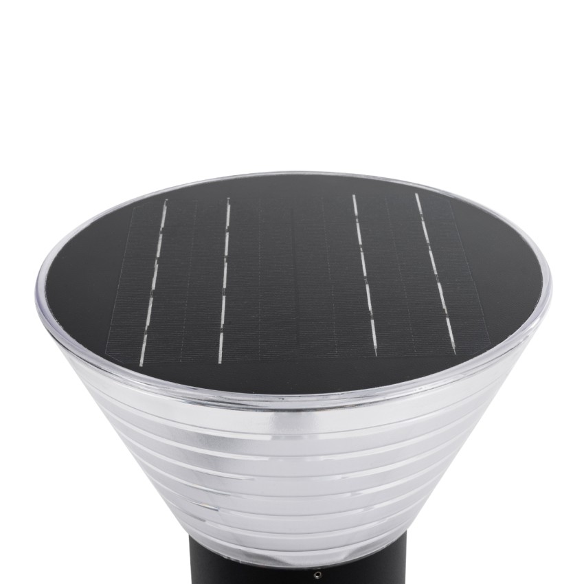 GLOBOSTAR® VEGGIE  Φωτιστικό Κολωνάκι Κήπου LED 10W 330lm 120° με Ενσωματωμένο Φωτοβολταϊκό Panel 6V 2W & Επαναφορτιζόμενη Μπαταρία Li-ion 3.2V 1800mAh με Αισθητήρα Ημέρας-Νύχτας Αδιάβροχο IP65 Ψυχρό Λευκό 6000K - Μαύρο- Μ23 x Π30 x Υ25cm